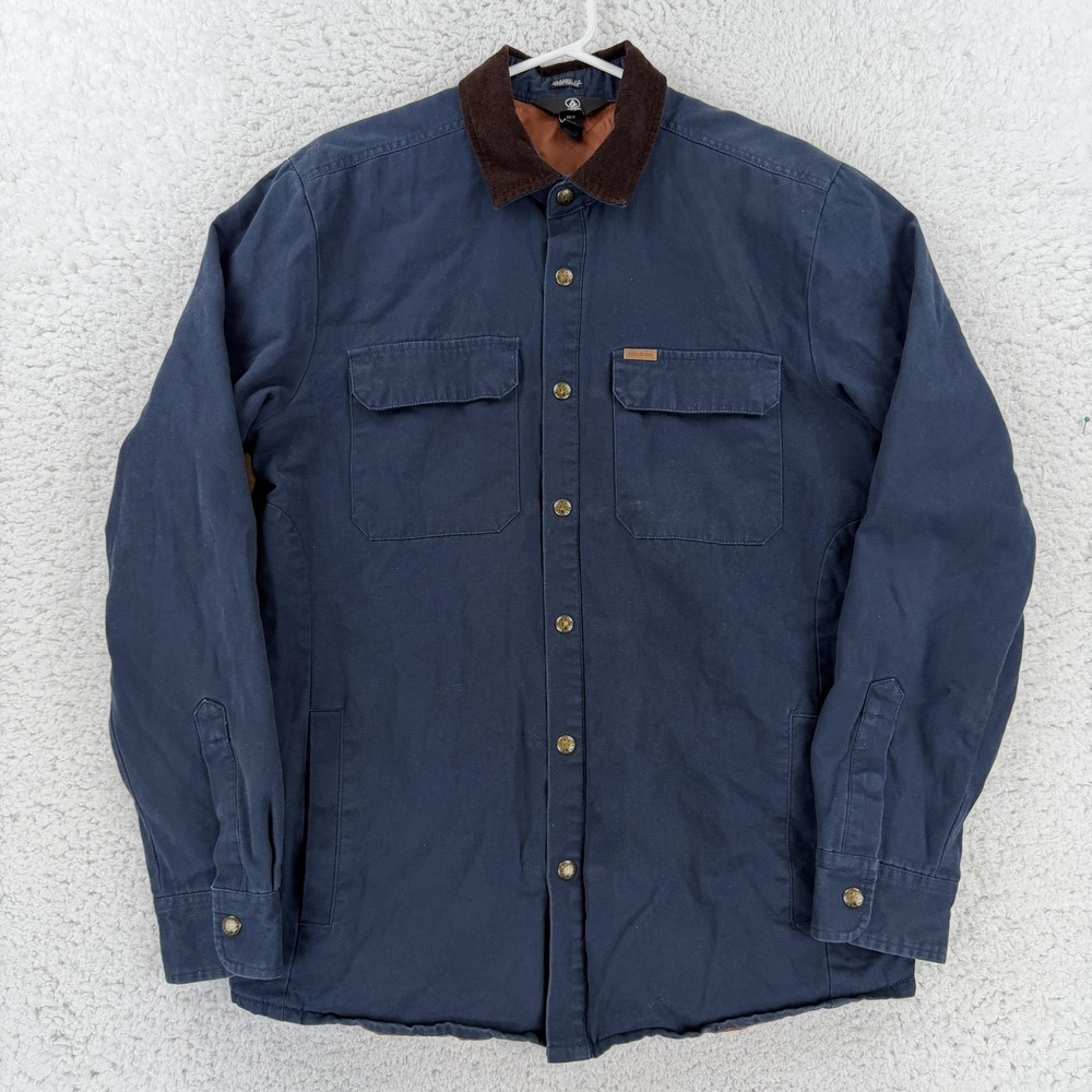 Volcom Work Jacket Mens Medium Blue Canvas Quilted Button Front Corduroy Lined